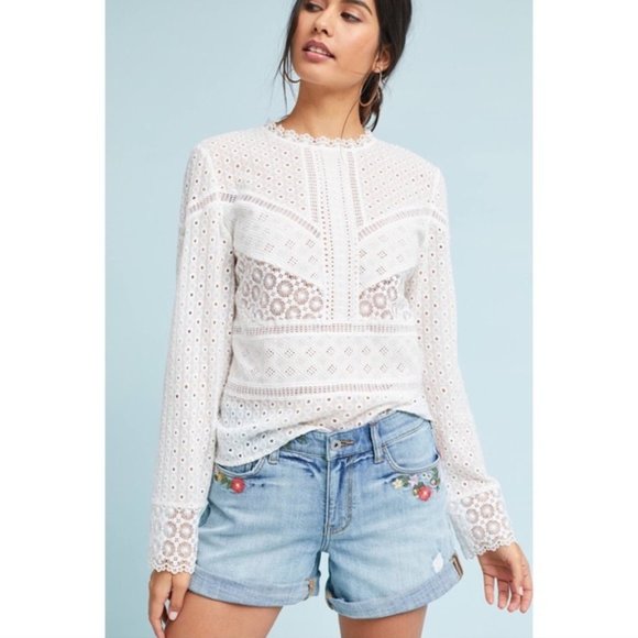 Anthropologie Tops - Anthropologie White Burnham Lace Top